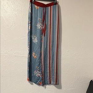 Women's Blue and Red Floral Striped Pajama Pants